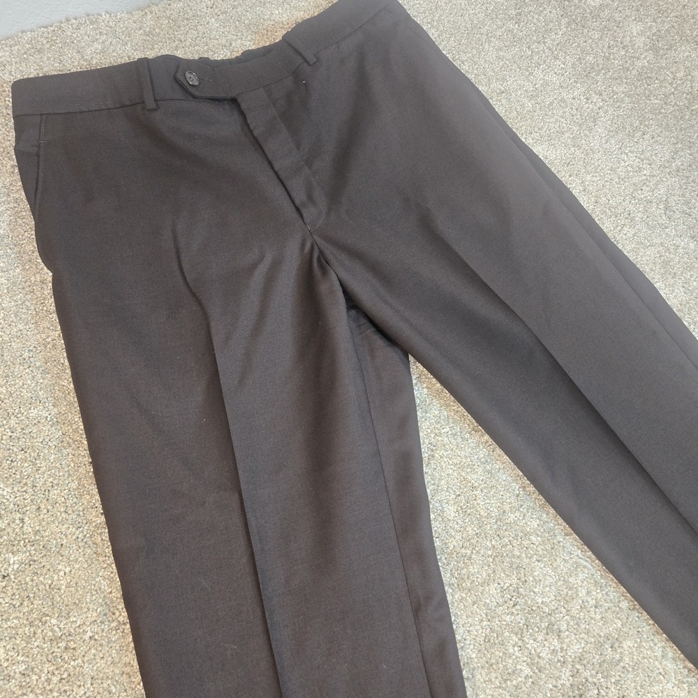 Gala Dress Pants Wool Mens 36x 34 Black  Flat‎ Front Straight Slacks